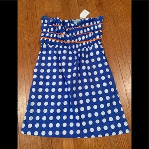 Judith March blue w/ white dot ruffle tube dress
